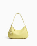 Genuine Leather Crescent Baguette Shoulder Bag in Custard Yellow Color