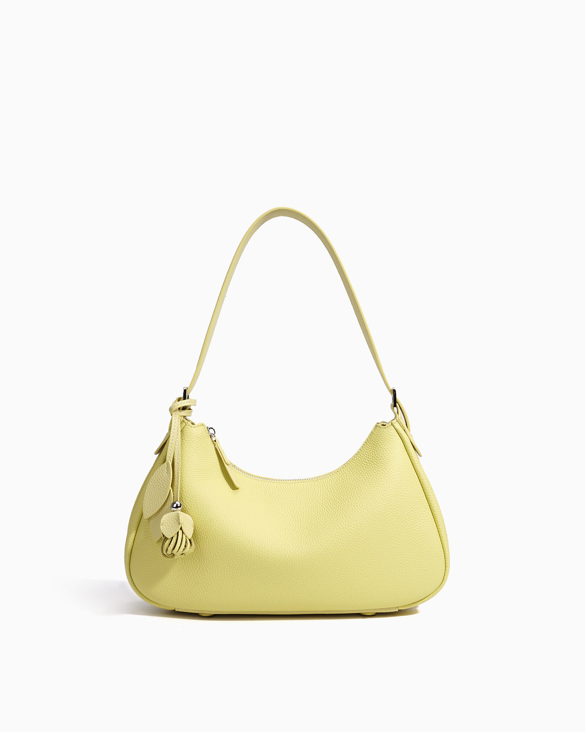 Genuine Leather Crescent Baguette Shoulder Bag in Custard Yellow Color
