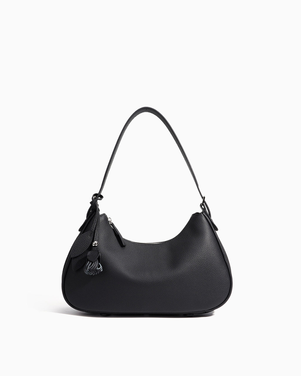 Genuine Leather Crescent Baguette Shoulder Bag in Black Color