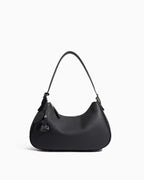 Genuine Leather Crescent Baguette Shoulder Bag in Black Color