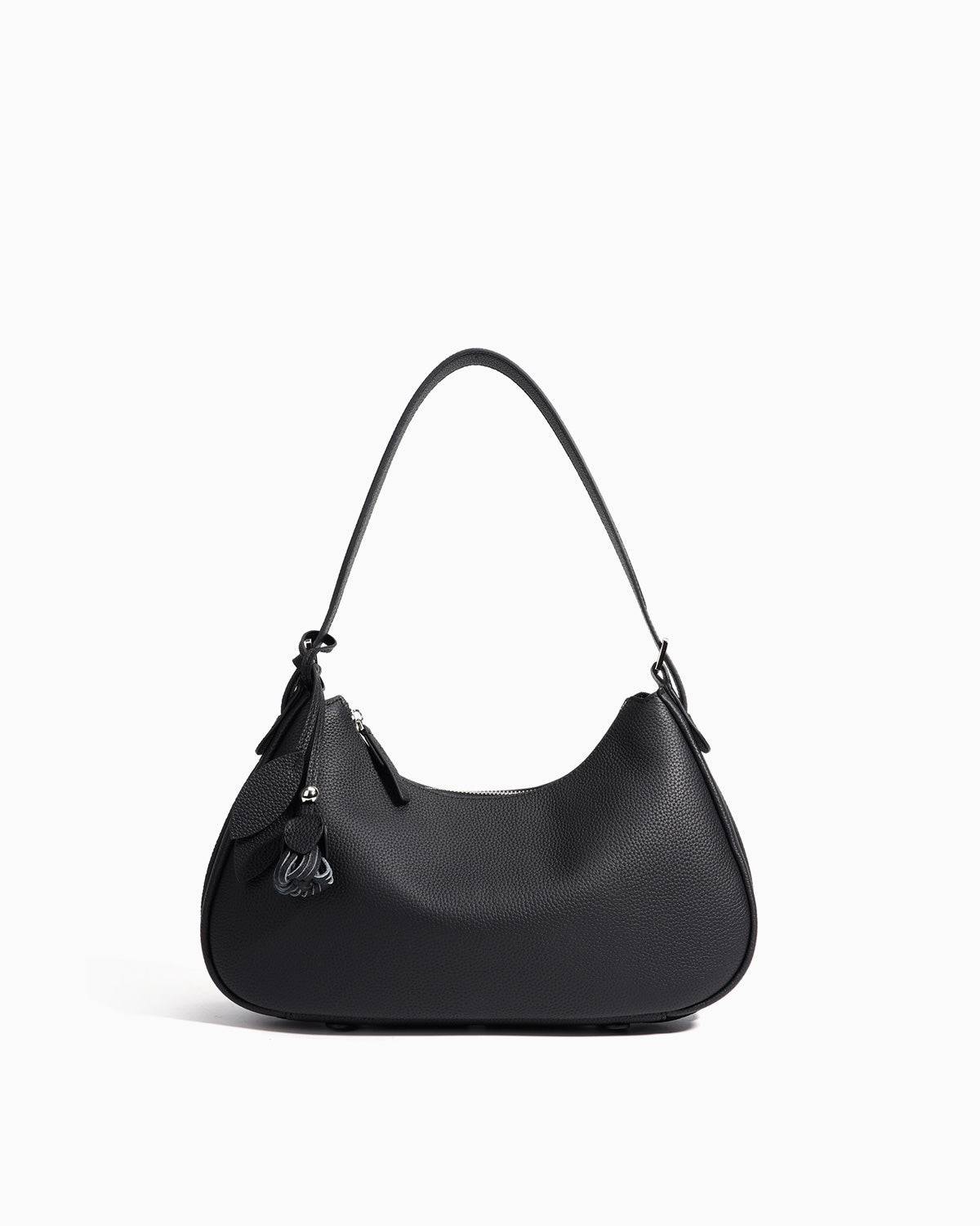 Genuine Leather Crescent Baguette Shoulder Bag in Black Color