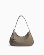 Genuine Leather Crescent Baguette Shoulder Bag in Elephant Gray Color
