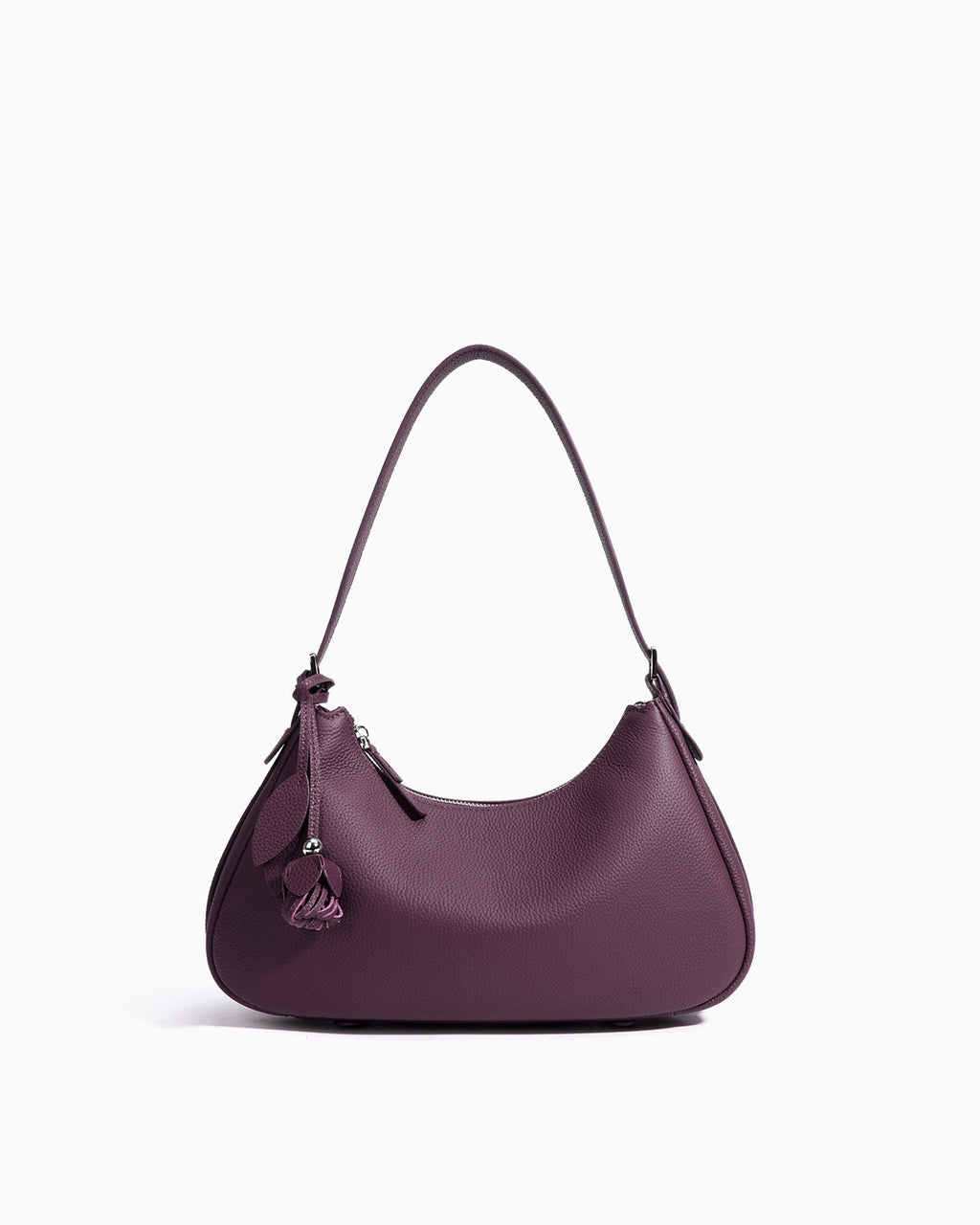 Genuine Leather Crescent Baguette Shoulder Bag in Grape Purple Color