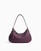 Genuine Leather Crescent Baguette Shoulder Bag in Grape Purple Color
