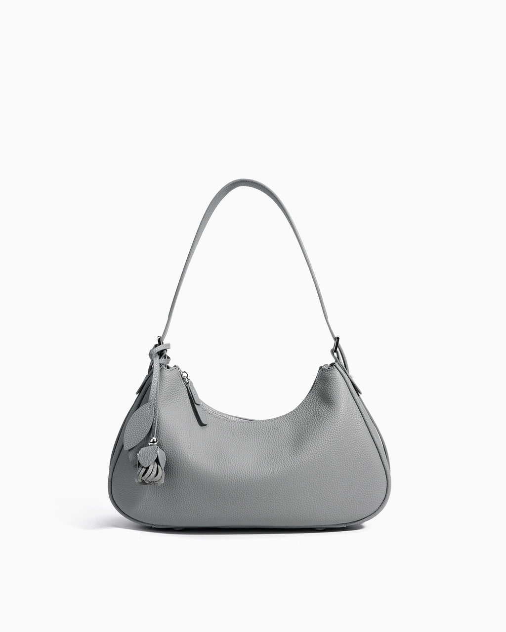 Genuine Leather Crescent Baguette Shoulder Bag in Light Gray Color