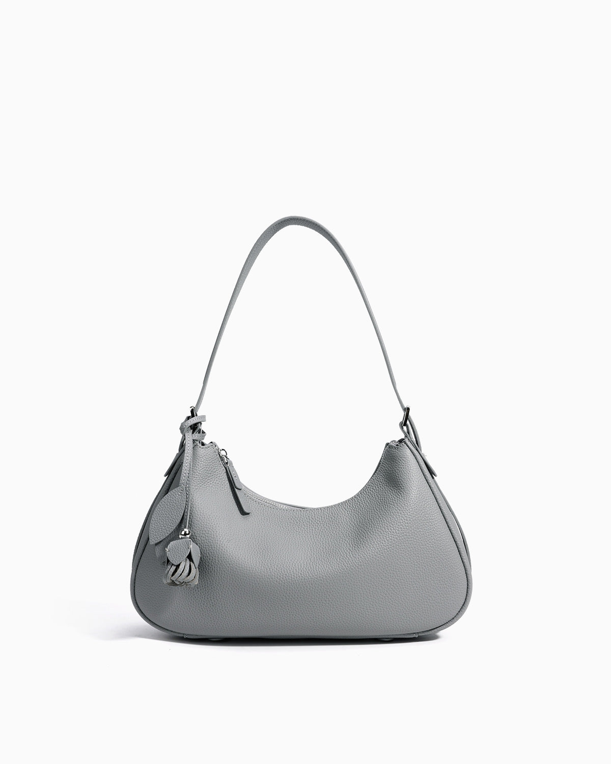 Genuine Leather Crescent Baguette Shoulder Bag in Light Gray Color