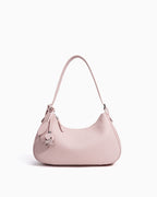 Genuine Leather Crescent Baguette Shoulder Bag in Peach Pink Color
