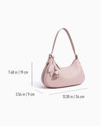 Dimensions of the Genuine Leather Crescent Baguette Shoulder Bag in Peach Pink Color
