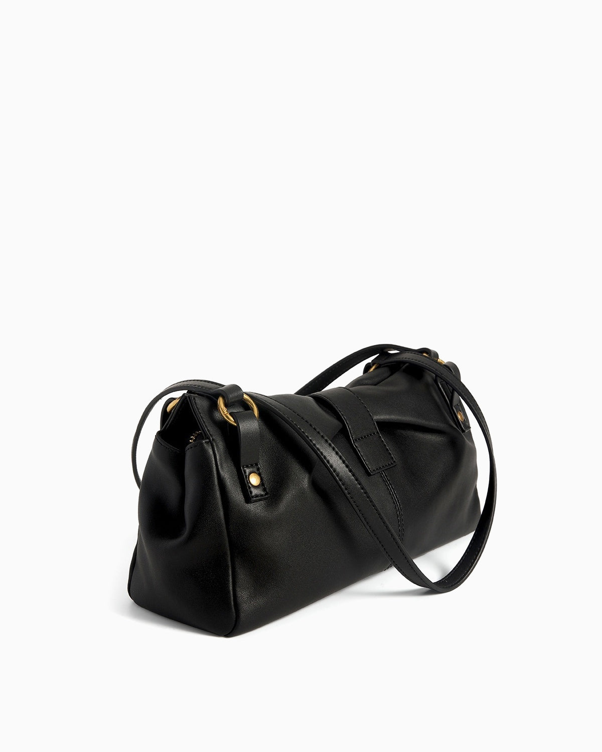 Side view of the Women's Elegant Genuine Leather Shoulder Black Bag with Gold Buckle