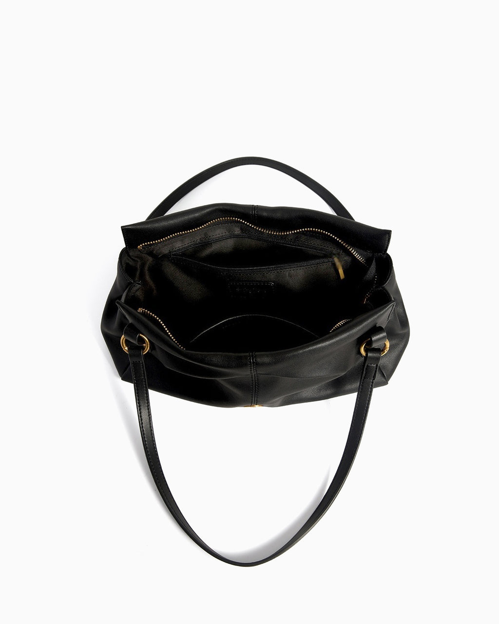 Compartment details of the Women's Elegant Genuine Leather Shoulder Black Bag with Gold Buckle