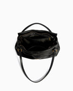 Compartment details of the Women's Elegant Genuine Leather Shoulder Black Bag with Gold Buckle