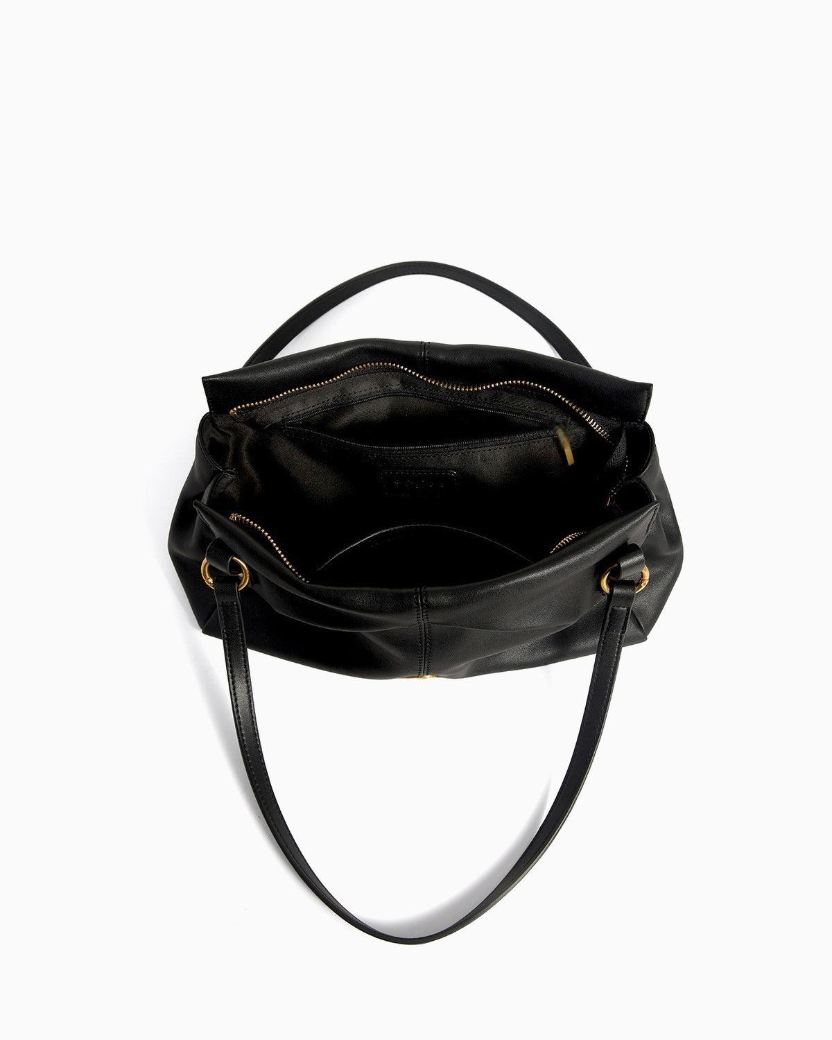 Compartment details of the Women's Elegant Genuine Leather Shoulder Black Bag with Gold Buckle