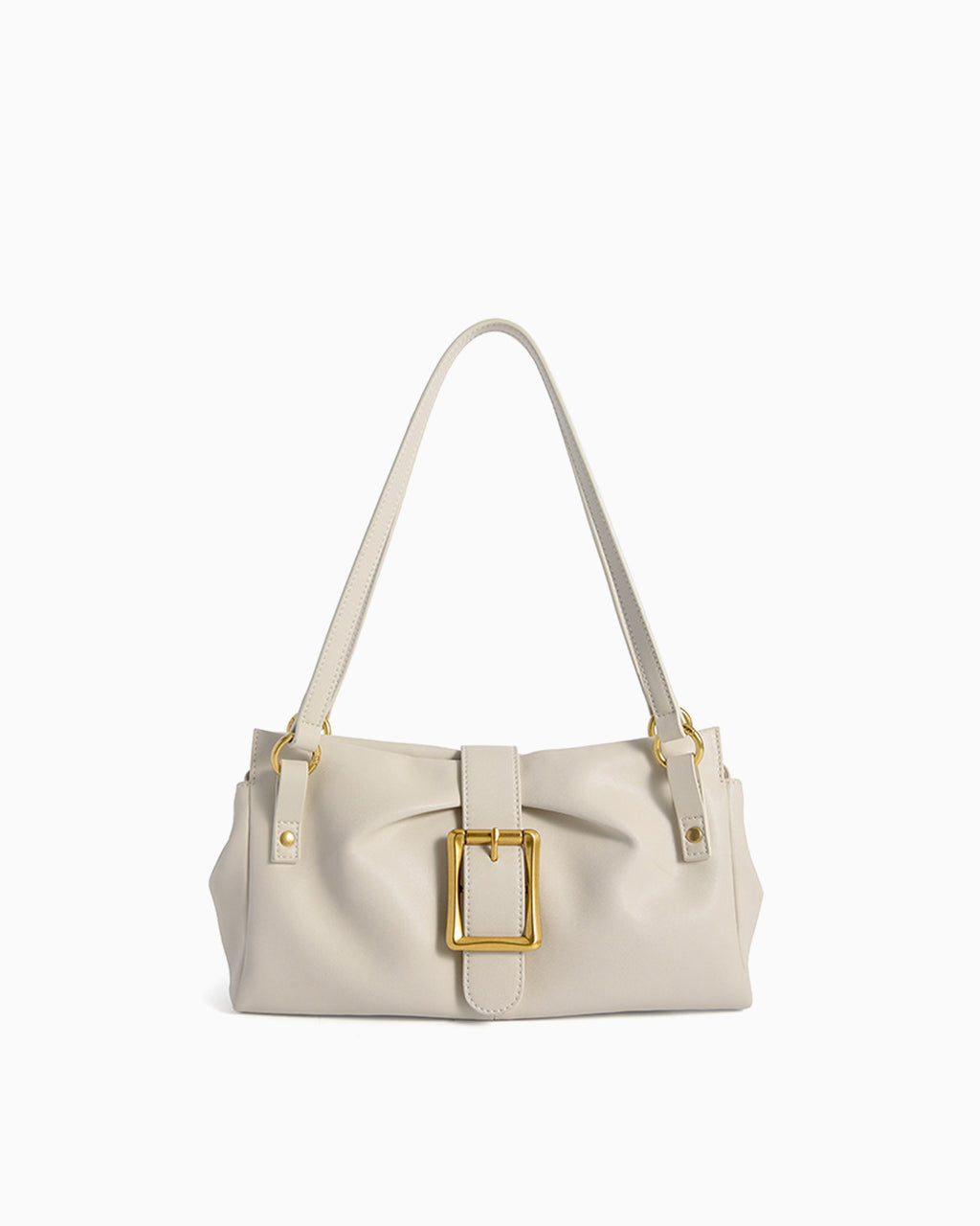 Women's Elegant Genuine Leather Shoulder White Bag with Gold Buckle