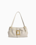 Women's Elegant Genuine Leather Shoulder White Bag with Gold Buckle