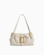 Women's Elegant Genuine Leather Shoulder White Bag with Gold Buckle