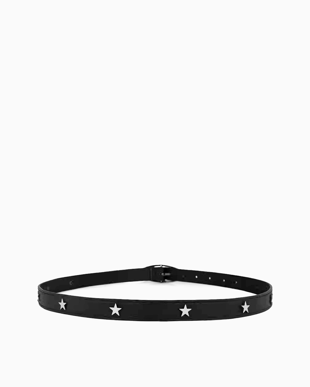 Women's Black Leather Belt with Silver Oval Buckle and Star Studs