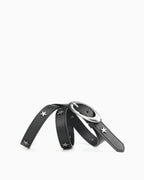 Women's Black Leather Belt with Silver Oval Buckle and Star Studs