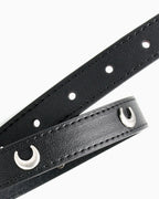Women's Black Leather Belt with Silver Oval Buckle and Moon Studs