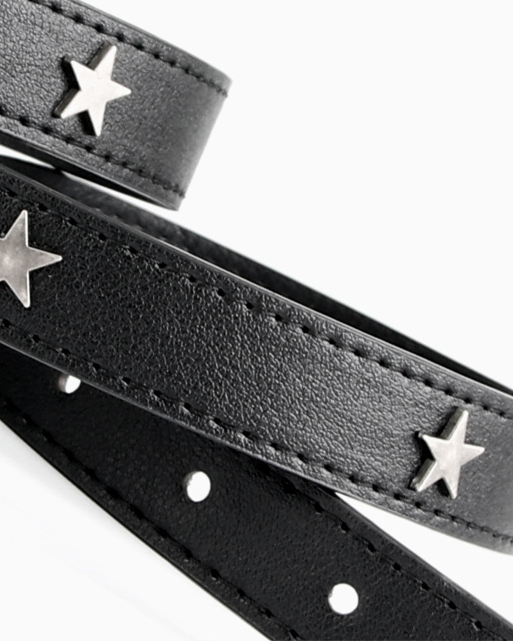 Women's Black Leather Belt with Silver Oval Buckle and Star Studs