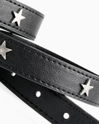 Women's Black Leather Belt with Silver Oval Buckle and Star Studs