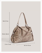 Dimensions of the Studded Handbag, Elegant & Versatile Tote, Khaki color