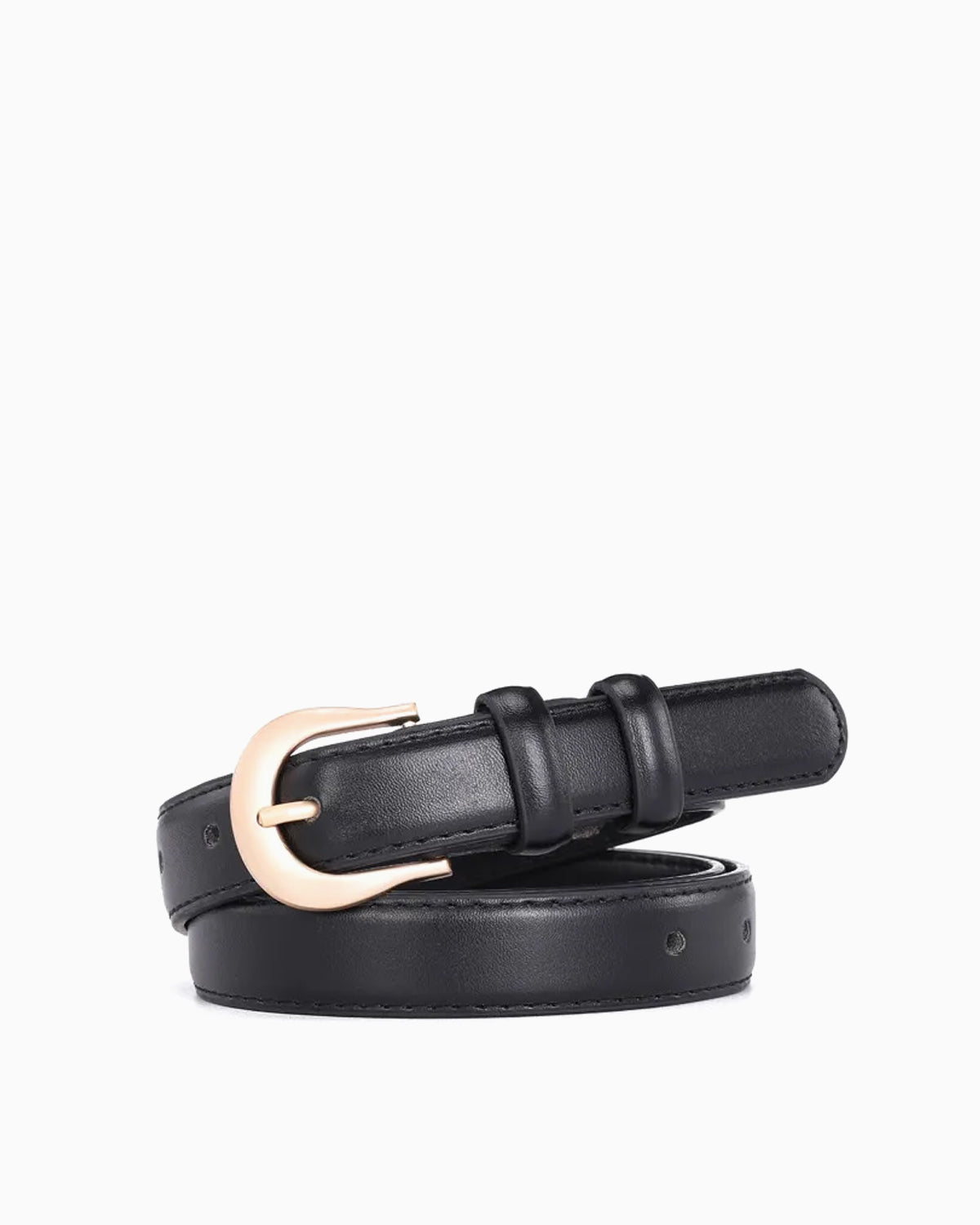 Women's Elegant Black Belt with Gold Curved Buckle