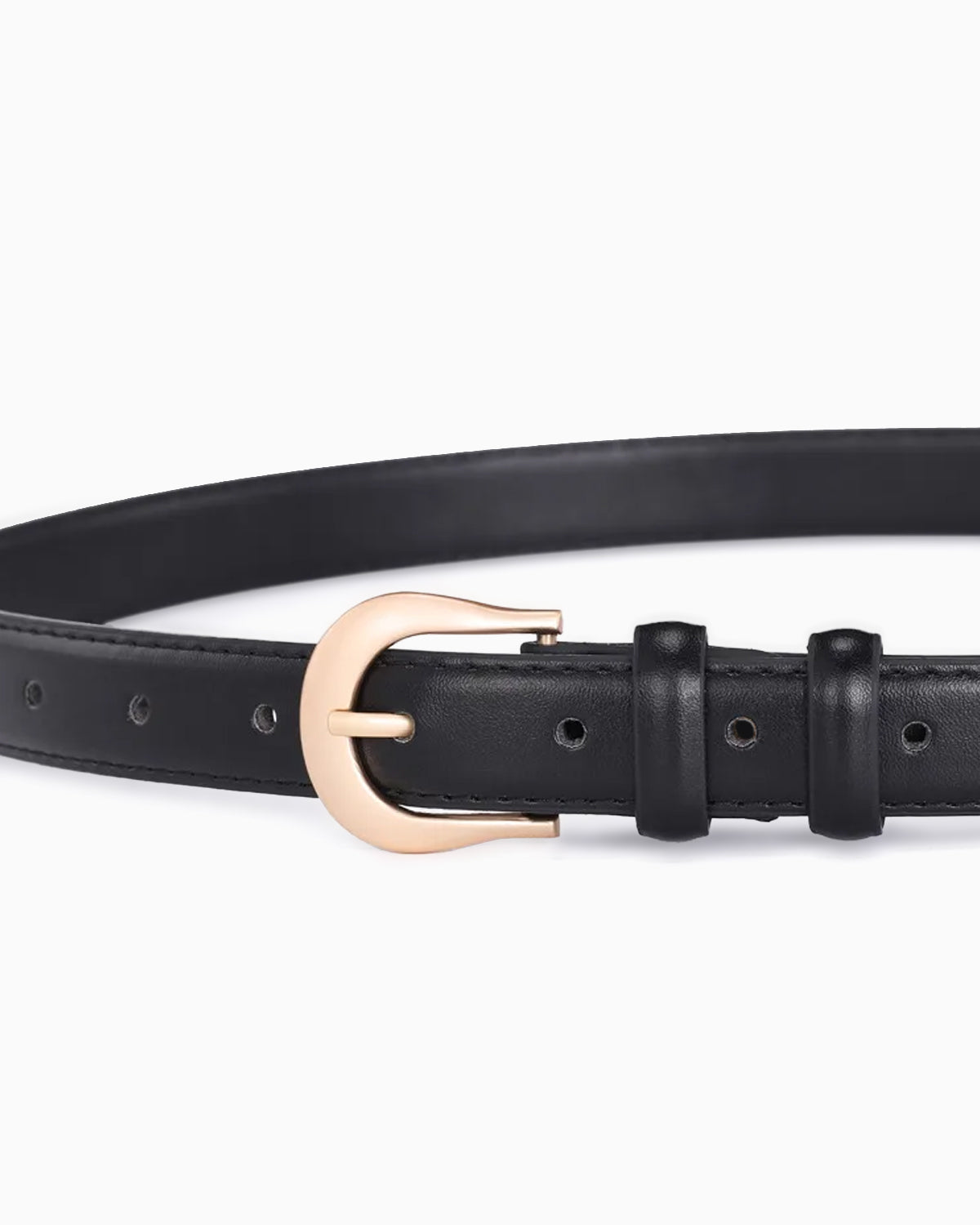 Women's Elegant Black Belt with Gold Curved Buckle