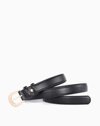 Women's Elegant Black Belt with Gold Curved Buckle