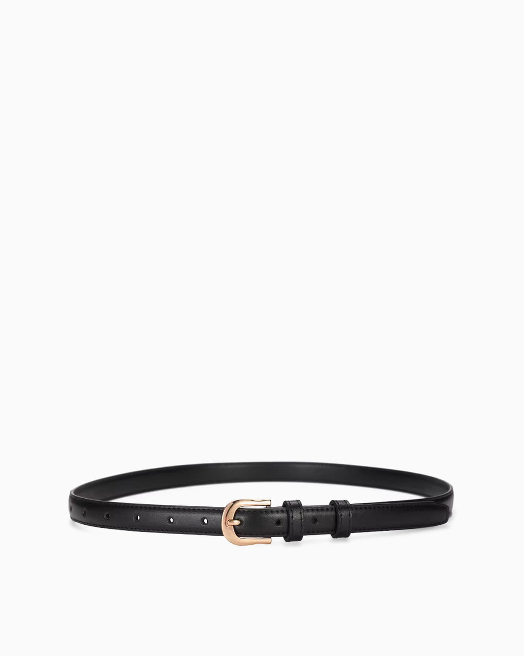 Women's Elegant Black Belt with Gold Curved Buckle