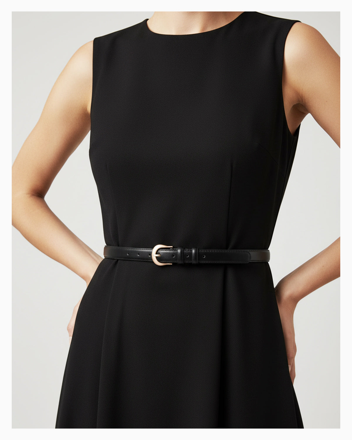 Women's Elegant Black Belt with Gold Curved Buckle