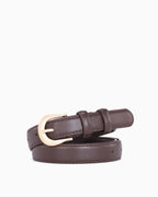 Women's Elegant Brown Belt with Gold Curved Buckle