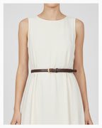 Women's Elegant Brown Belt with Gold Curved Buckle