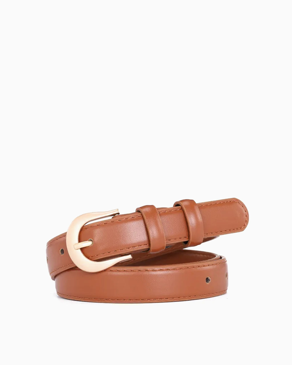 Women's Elegant Camel Belt with Gold Curved Buckle