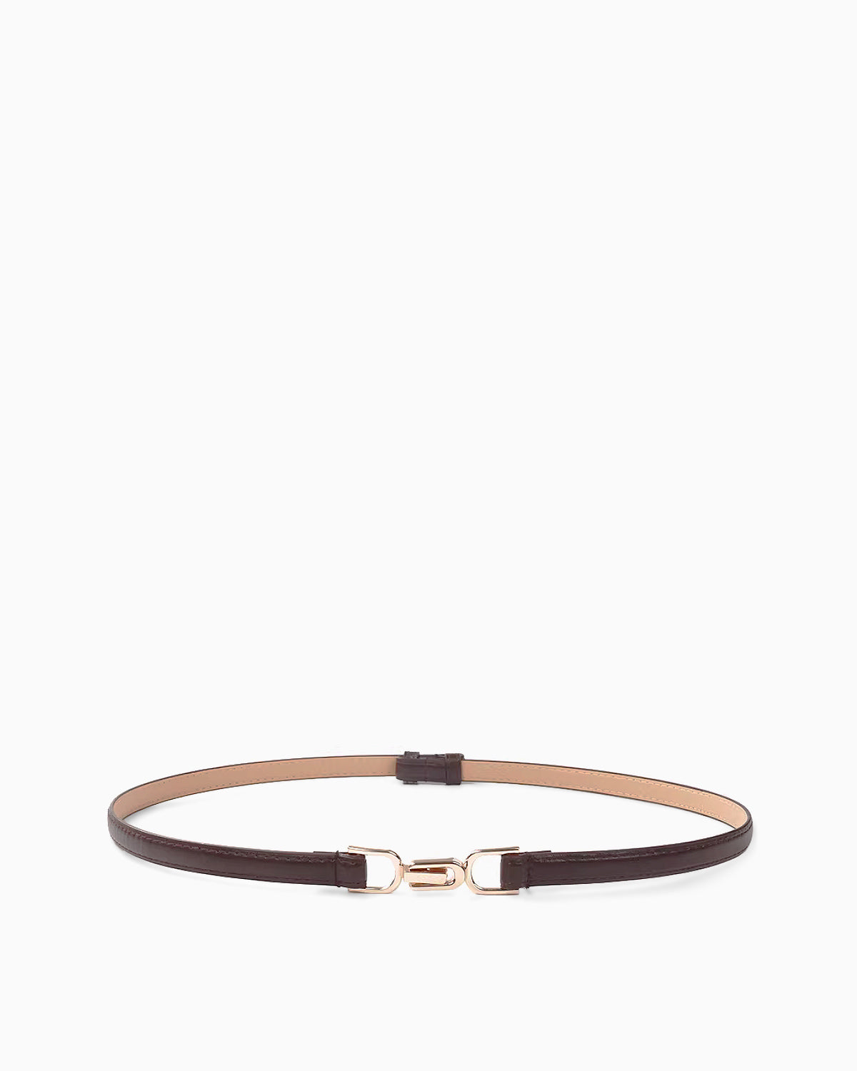Women's Classic Slim Belt with Gold Chain Clasp, Coffee color