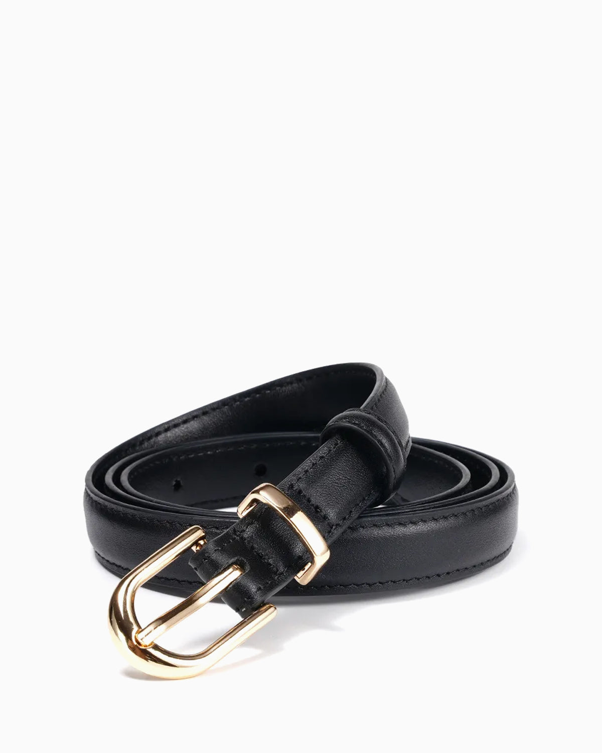 Women's All-Matching Genuine Leather Classic Belt with Gold D-Buckle, Black color