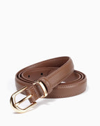 Women's All-Matching Genuine Leather Classic Brown Belt with Gold D-Buckle