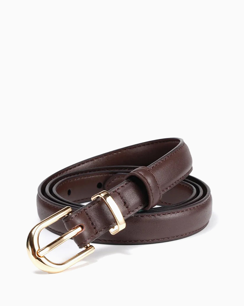Women's All-Matching Genuine Leather Classic Belt with Gold D-Buckle, Cofee color
