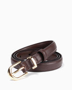 Women's All-Matching Genuine Leather Classic Belt with Gold D-Buckle, Cofee color