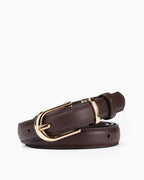 Women's All-Matching Genuine Leather Classic Belt with Gold D-Buckle, Coffee color