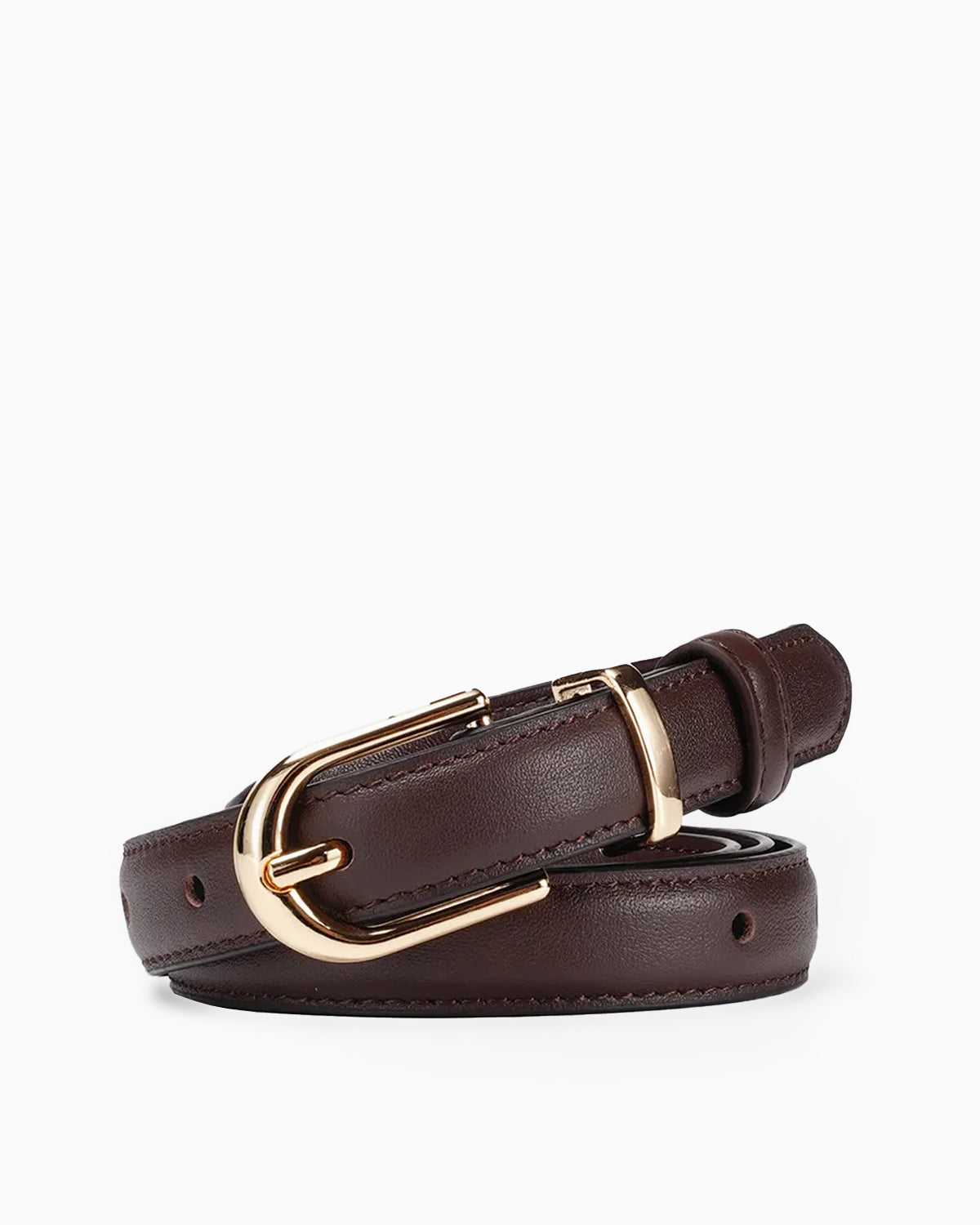 Women's All-Matching Genuine Leather Classic Belt with Gold D-Buckle, Coffee color