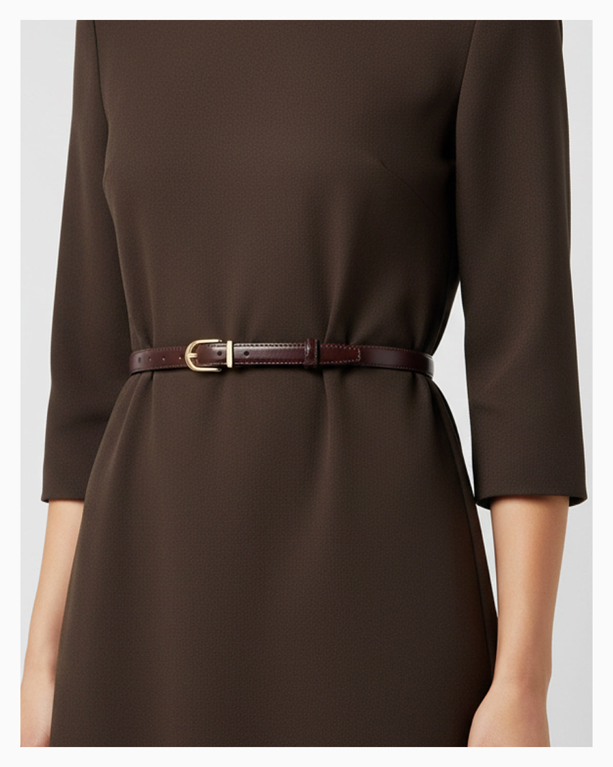 Women's All-Matching Genuine Leather Classic Belt with Gold D-Buckle, Coffee color