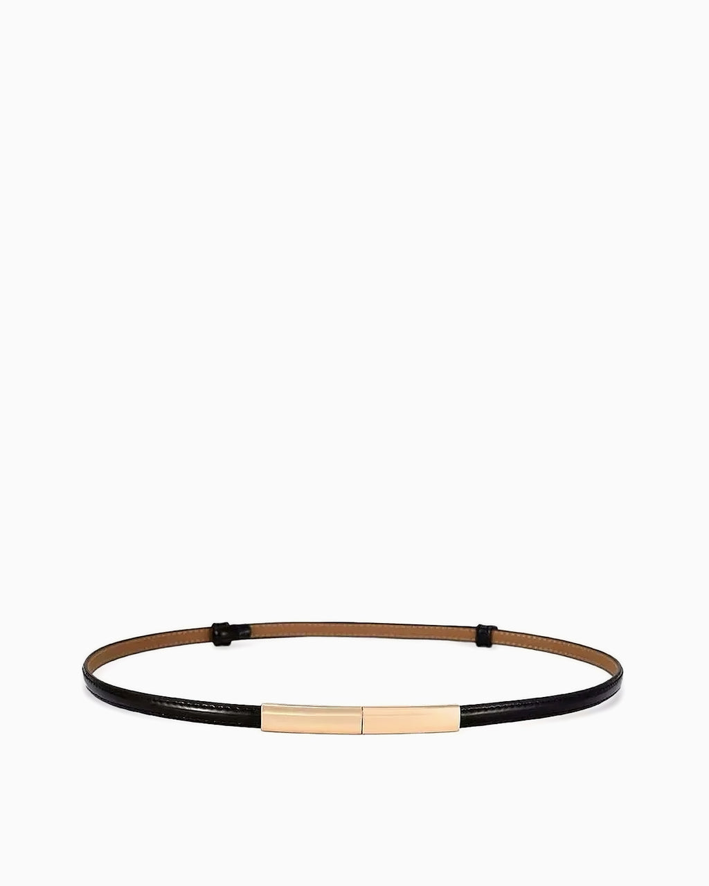 Women's Slim Black Genuine Leather Belt with Gold Clasp