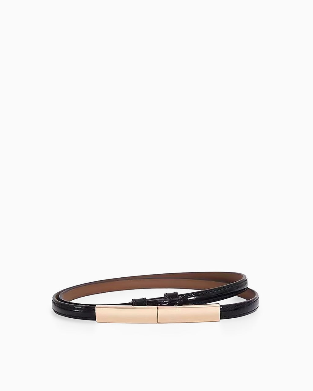 Women's Slim Black Genuine Leather Belt with Gold Clasp