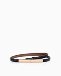Women's Slim Black Genuine Leather Belt with Gold Clasp