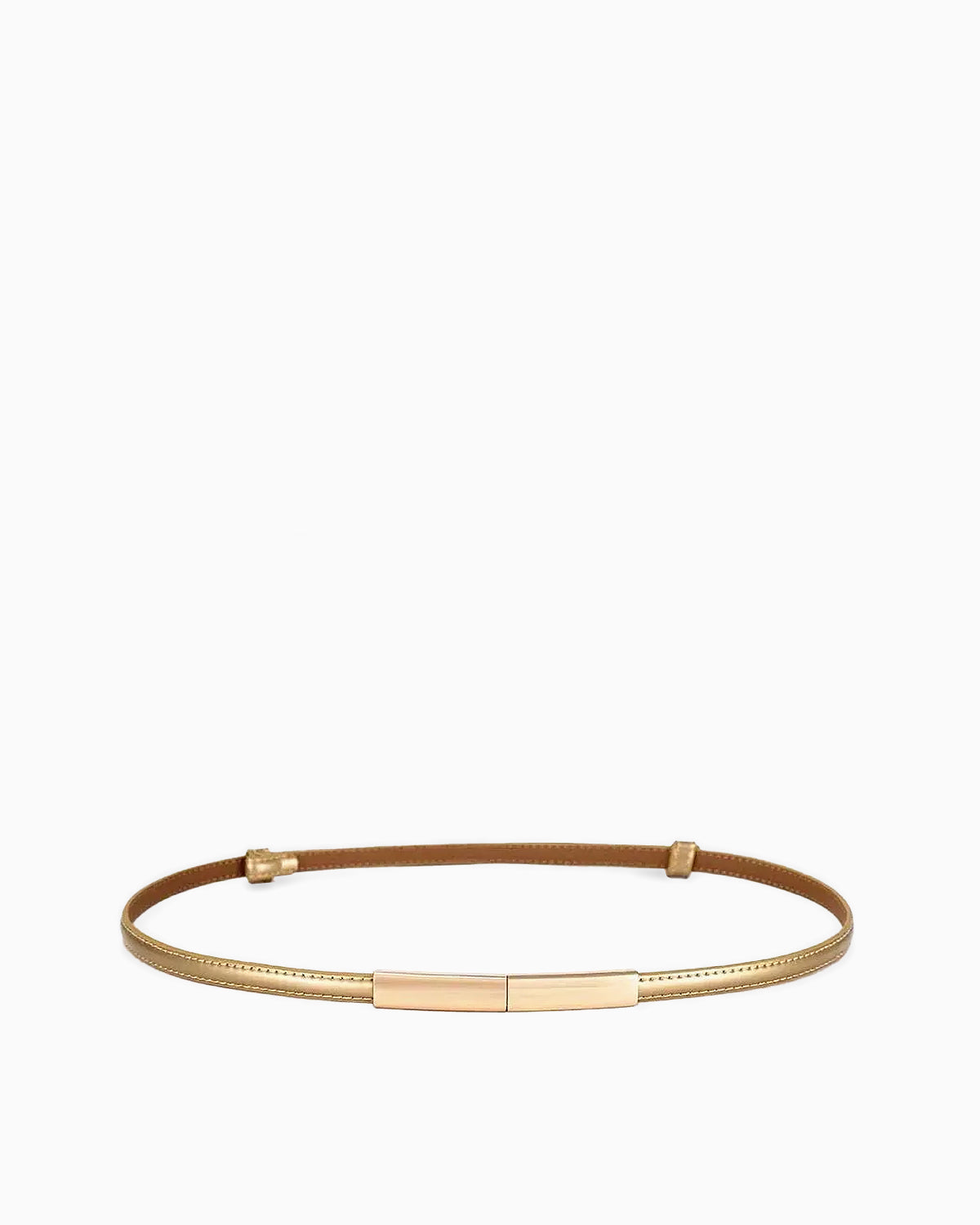 Women's Slim Gold Genuine Leather Belt with Gold Clasp