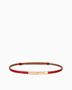 Women's Slim Red Genuine Leather Belt with Gold Clasp