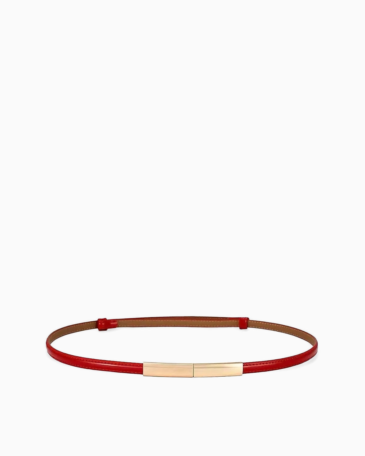 Women's Slim Red Genuine Leather Belt with Gold Clasp