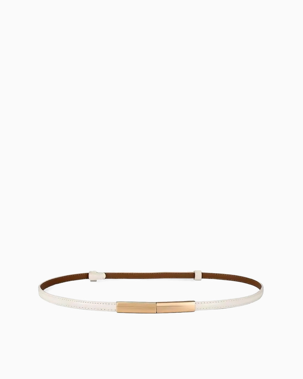 Women's Slim White Genuine Leather Belt with Gold Clasp