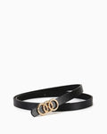 Women's Classic Belt with Triple Gold Ring Buckle, Black