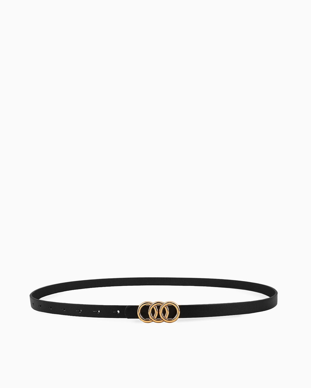 Women's Classic Black Belt with Triple Gold Ring Buckle